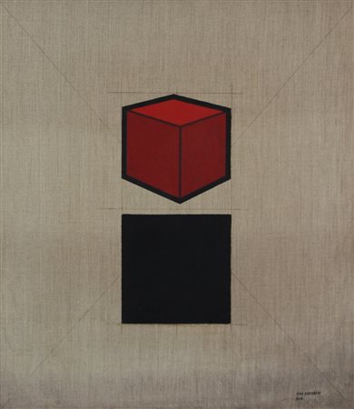 Tino Stefanoni Il Cubo, 1974, olio su tela, cm. 70x60, firmato, datato e...