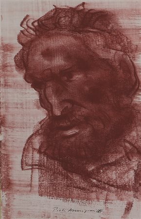Pietro Annigoni Senza titolo, sanguigna su carta, cm. 28x18, firmata in basso...