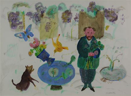 Antonio Possenti Un Giardino, olio e tecnica mista su cartoncino, cm. 50x70,...