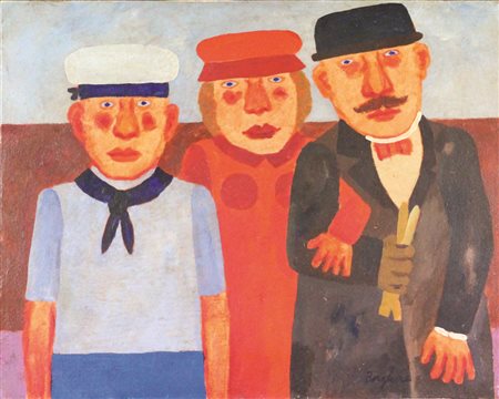 Franz Borghese Trittico Familiare, olio su tela, cm. 40x50, firmato in basso...