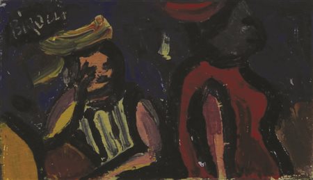 Renato Birolli Donne al Caffe', 1942, olio su tavola, cm. 5,8x9,7, firmato in...