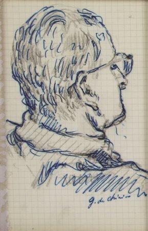 Giorgio De Chirico Volto Maschile, meta' anni '60, matita e penna su foglio...