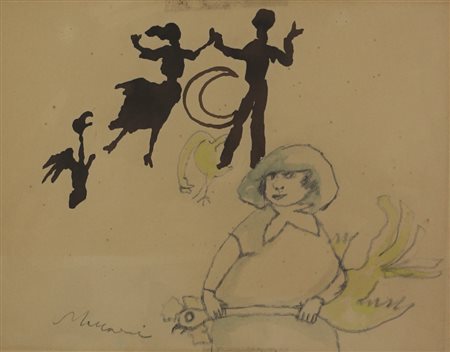 Mino Maccari Senza titolo, tecnica mista su carta, cm. 29x37, firmata in...