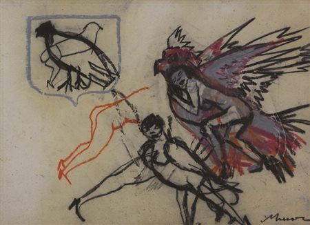 Mino Maccari Senza titolo, tecnica mista su carta, cm. 35x49, firmata in...