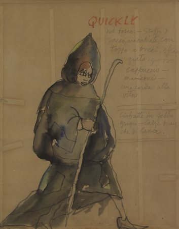 Mino Maccari Quickly, tecnica mista su carta, cm. 50x40, firmata in basso al...