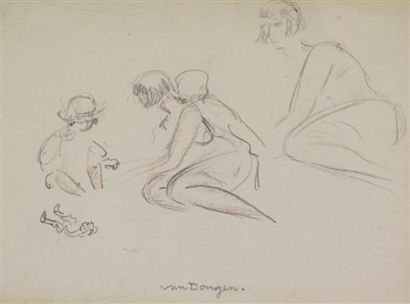 Kees Van Dongen L'enfant sur la plage, 1925 circa, grafite e pastelli su...