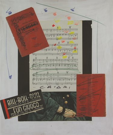 Giuseppe Chiari Senza titolo, tecnica mista e collage su cartoncino, cm....