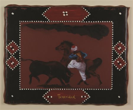 Aldo Mondino Temeridad, 1995, olio su linoleum, cm. 40x50, firmato in e...