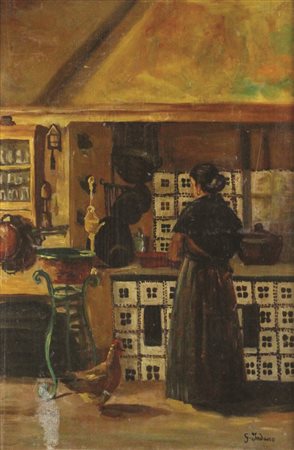 Gerolamo Induno Contadina in Cucina, 1879/1880, olio su tavola, cm. 50x34,...