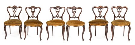  
Gruppo di sei sedie Vittoriane Inghilterra, XIX secolo
 Altezza x larghezza x profondità: 85 x 45 x 42 cm. Altezza seduta: 48 cm