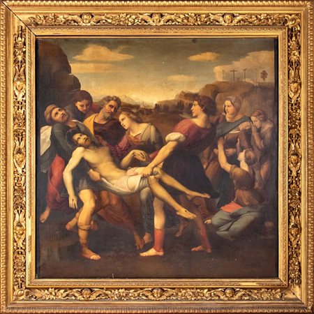 Raffaello Sanzio (copia da) (Urbino , 1483 - Roma, 1520) 
Deposizione XVIII secolo
Olio su tela Altezza x larghezza: 240 x 240 cm