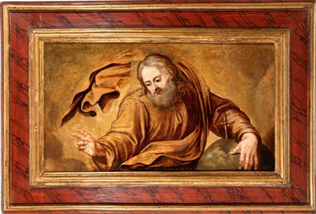  
Dio Padre benedicente Scuola italiana, XVIII secolo
olio su tavola Altezza x larghezza con cornice: 89 x 133 cm