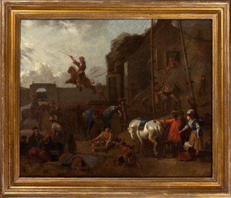 Jan Miel (cerchia di) (Beveren, 1599 - Torino, 1663) 
Festa in villaggio Fiandre, XVII Secolo
 Altezza x larghezza: Cornice 67 x 78 cm  Telaio 55 x 67 cm