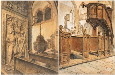 ETTORE COSOMATI (firma_di) (1873 - 1960) 
Coppia di quadri Italia, XIX secolo
 Altezza x larghezza: 90 x 70 cm