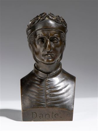 PIERRE JOSEPH CHARDIGNY (firma_di) (1794 - 1866) 
Busto in bronzo raffigurante Dante Alighieri Francia, XIX secolo
 Altezza x larghezza x profondità: 14 x 6 x 6 cm 