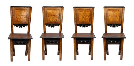 
Gruppo di quattro sedie lombardo-venete XIX secolo
 Altezza x larghezza x profondità: 109 x 50 x 36 cm. Altezza seduta: 50 cm