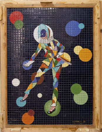  
Pannello decorativo in mosaico "Arlecchino cosmico"  Milano, 1966-1976
 Altezza x larghezza: 104 x 76 cm