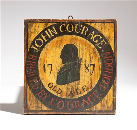  
Targa insegna da pub in legno dipinto birra John Courage XIX secolo
 Altezza x larghezza: 29 x 30 cm