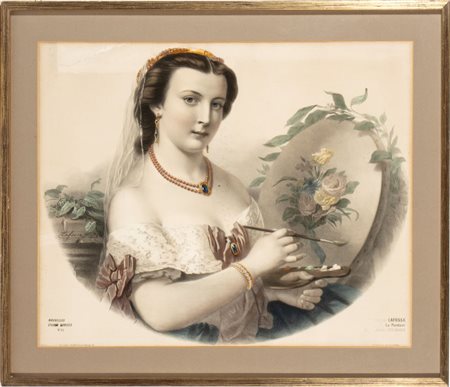  
Litografia raffigurante "La Pittura"  Francia, XIX secolo
 Altezza x larghezza: 65 x 75 cm