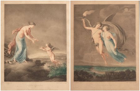 Robert Cooper (1759 - 1833) 
Coppia di stampe con scene allegoriche XVIII secolo
 Altezza x larghezza: 41 x 34 cm