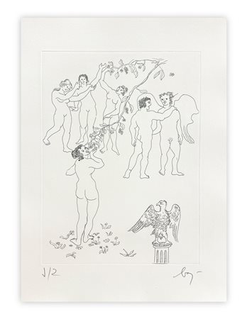 ENRICO BAJ (1927-2003) - Paradiso Perduto: Eva tra i fiori, 1986