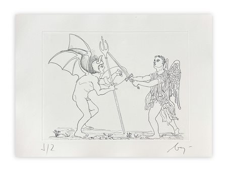 ENRICO BAJ (1927-2003) - Paradiso Perduto: Abdiel e Satana, 1986