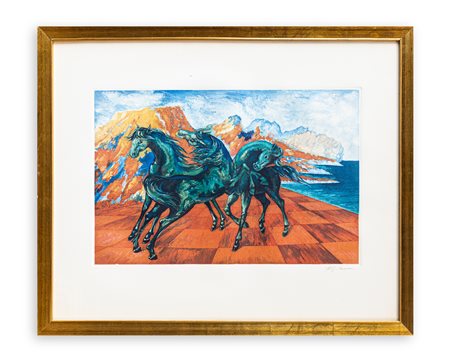 ALIGI SASSU (1912-2000) - Tre cavalli verdi, 1980