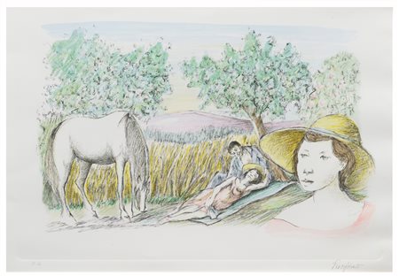 Domenico Purificato (1915 - 1984)
Campagna con figure in riposo e cavallo 