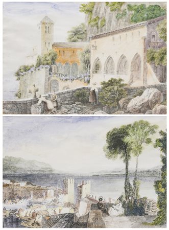 Joseph Mallord William Turner (1775 - 1851), da, e altro autore
Eremo di Santa Caterina del Sasso, e Veduta di Ascona sul Lago Maggiore (da Turner)