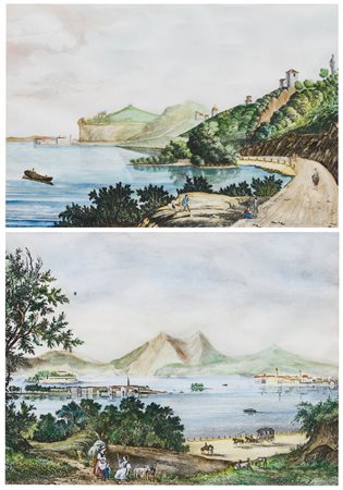 Johann Jakob Falkeisen (1804 - 1883), da, e altro autore
Veduta di Arona sul Lago Maggiore e Le Isole Borromee