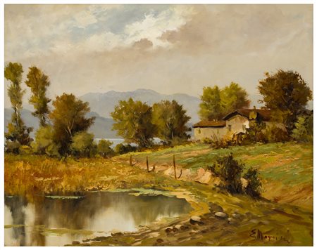 E. Magrini (XX secolo)
Casolari in riva al fiume