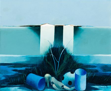 Evangelista Ferioli (1922 - 1989)
Abbandono e riflessi di capanni sul lago, 1974