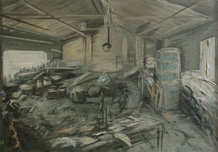 Giancarlo OSSOLA Milano, 1935 Laboratorio, 1984 olio su tela cm 40x60