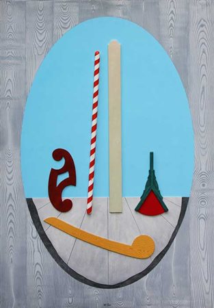 Lucio DEL PEZZO Napoli, 1933 Ovale collage, acrilico, smalto su legno cm...