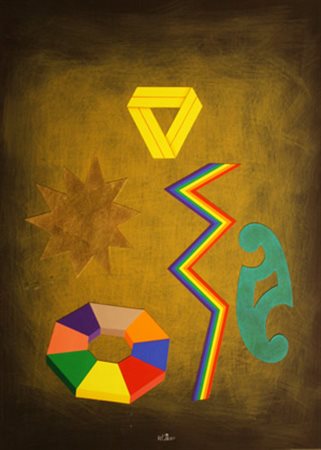 Lucio DEL PEZZO Napoli, 1933 Zig zag, 2009 collage, acrilico, oro in foglia...