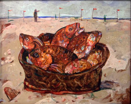 Antonio POSSENTI Lucca, 1932 Sulla spiaggia, 1965 olio su masonite cm 40x50...