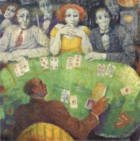 Remo Squillantini, Stia (Ar) 1920 - 1996, Black Jack, Olio su tavola, cm....