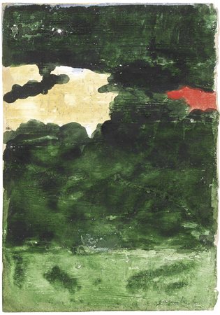 Carlo Mattioli, Modena 1911 - Parma 1994, Paesaggio, Olio su carta, cm....