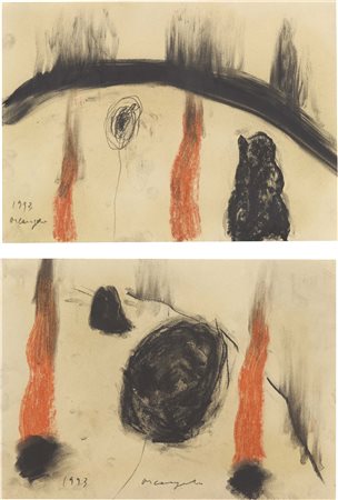 Arcangelo, Avellino 1956, Due opere su carta, 1993, Carboncino e pastello,...