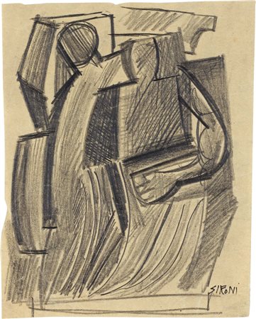Mario Sironi, Sassari 1885 - Milano 1961, Figure, Matita su carta, cm....