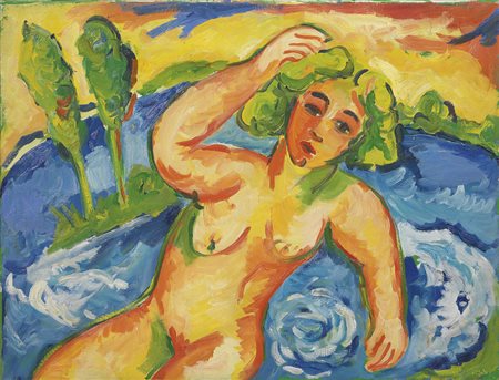 Mimmo Germanà, Catania 1944 - 1992, Nudo, 1991, Olio su tela, cm. 60x80,...