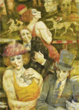 Remo Squillantini, Stia (Ar) 1920 - 1996, Derby, 1986, Olio su tavola, cm....