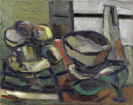 Renato Birolli, Verona 1905 - Milano 1959, Oggetti, 1946, Olio su tela, cm....