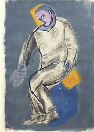 Sandro Chia, Firenze 1946, Figura, Tecnica mista su carta, cm. 64,2x46,4,...