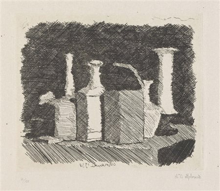 Giorgio Morandi, Bologna 1890 - 1964, Natura morta con sei oggetti, 1930,...