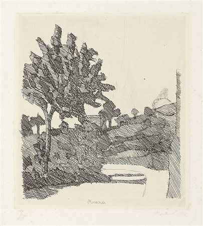 Giorgio Morandi, Bologna 1890 - 1964, Paesaggio di Grizzana, 1932, Acquaforte...