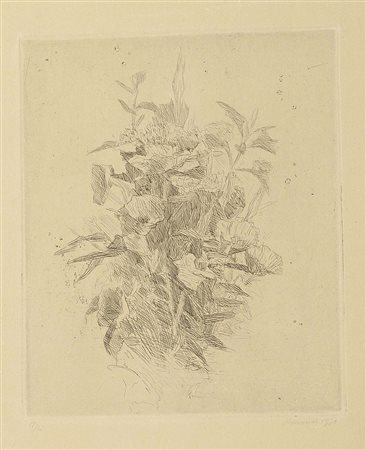 Giorgio Morandi, Bologna 1890 - 1964, Fiori di campo, 1930, Acquaforte su...