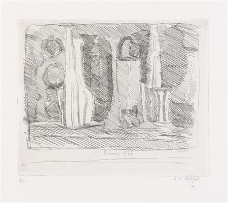 Giorgio Morandi, Bologna 1890 - 1964, Natura morta a tratti veloci, 1927,...