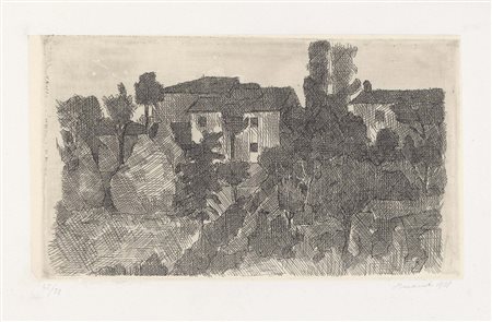Giorgio Morandi, Bologna 1890 - 1964, Il Poggio di sera, 1928, Acquaforte su...
