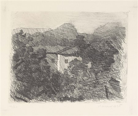 Giorgio Morandi, Bologna 1890 - 1964, Paesaggio di Roffeno, 1936, Acquaforte...